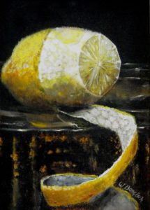 stilleven, schilderkunst, klassiek realisme, olieverf, citroen
